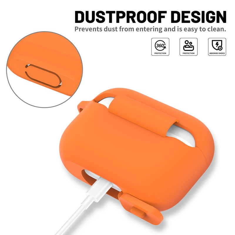 ATUAT for AirPods Pro 1st/2nd Generation Case Cover, Protective Silicone Skin Accessories with Keychain for Women Men for Apple AirPods Pro 2019/2022 Charging Case,Front LED Visible-Bright Orange - Image 4